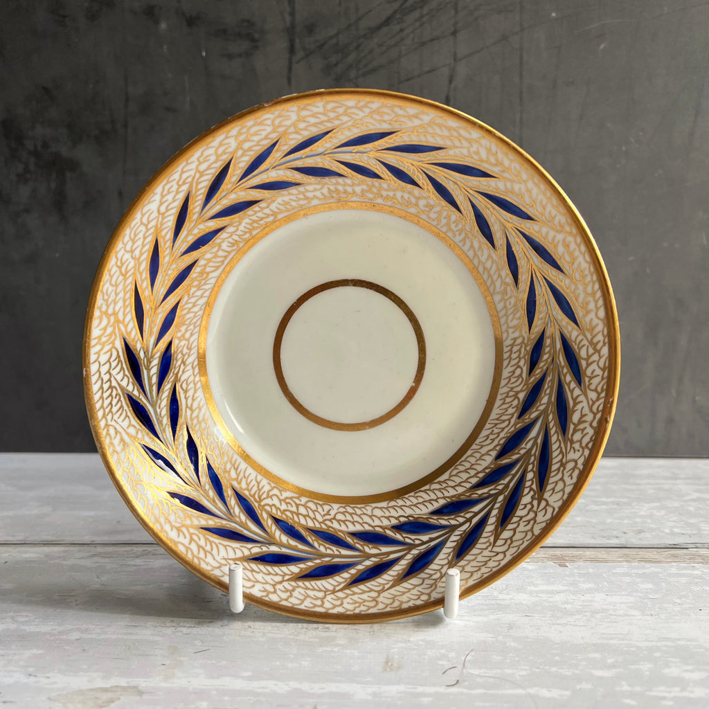 Antique Derby Porcelain Tea Cup and Saucer Leaf Pattern Circa 1810