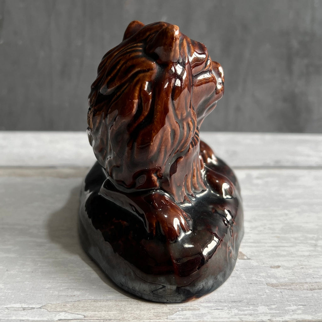 Adorable 19th Century Pottery Lion Treacle Glaze Figure English Pottery C 1840