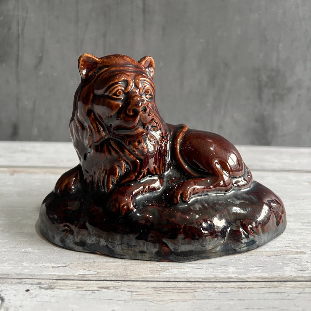 Adorable 19th Century Pottery Lion Treacle Glaze Figure English Pottery C 1840