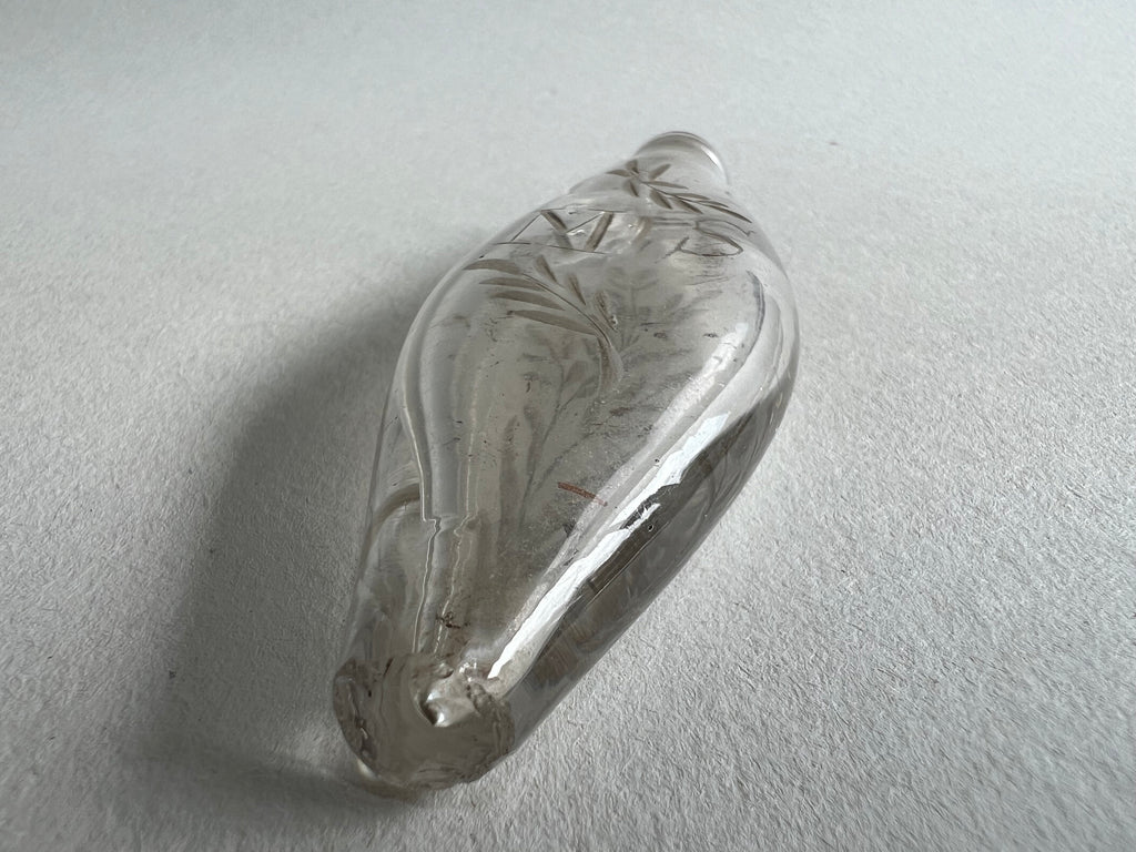 Georgian Miniature English Glass Scent Bottle Navette Shaped Engraved Initials MS Circa 1800 AF