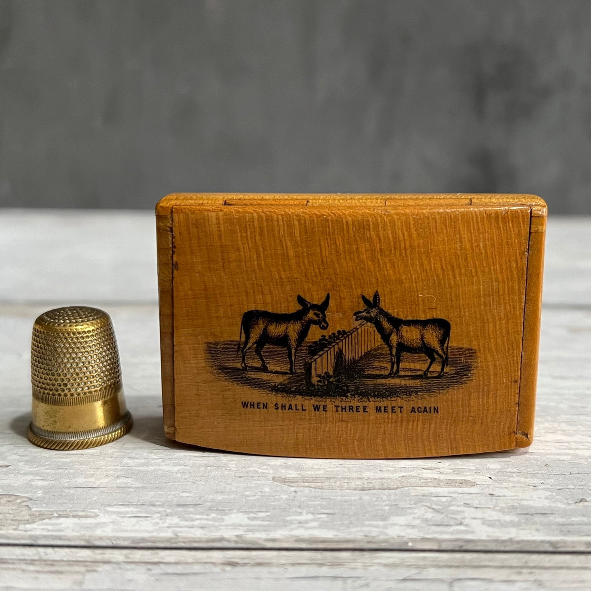 19th Century TINY Mauchline Ware Snuff Box Donkey Shakespeare Macbeth Adolph Frankau C 1850