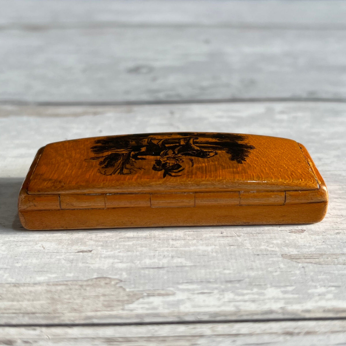 RARE 19th Century Miniature Newfoundland Dog Snuff Box Mauchline Ware The little Jockey C 1850