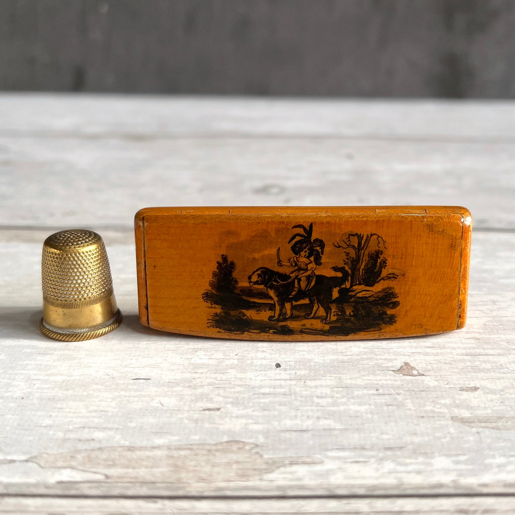 RARE 19th Century Miniature Newfoundland Dog Snuff Box Mauchline Ware The little Jockey C 1850