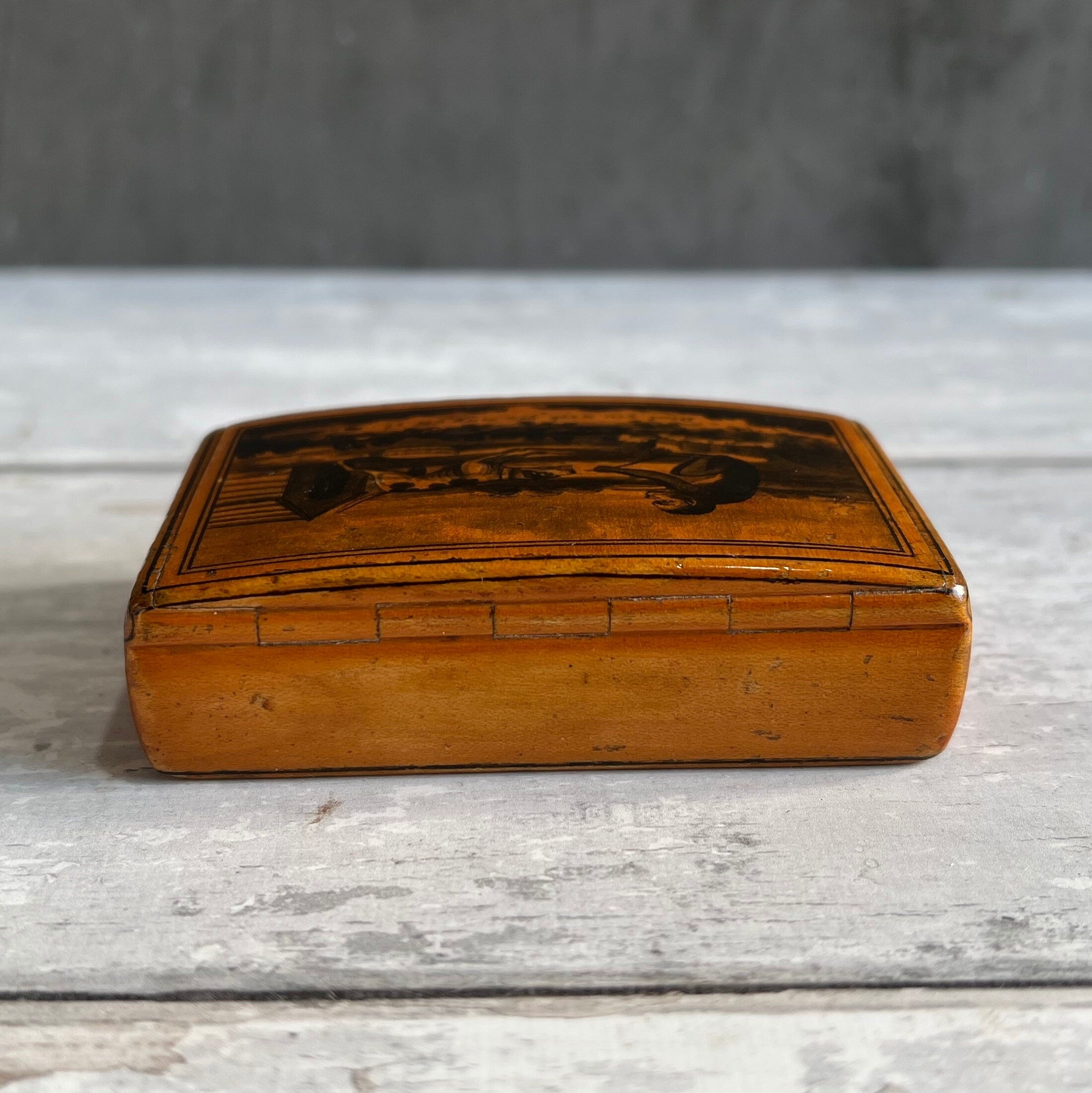 RARE 19th Century Snuff Box Monkey Dog Mauchline Ware C 1850