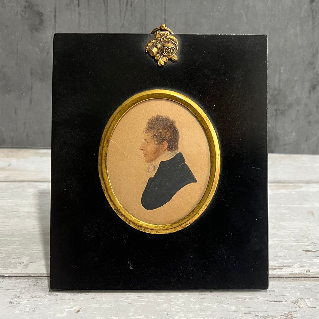 Antique Regency Painting Portrait Miniature Gentleman Circa 1810 AF