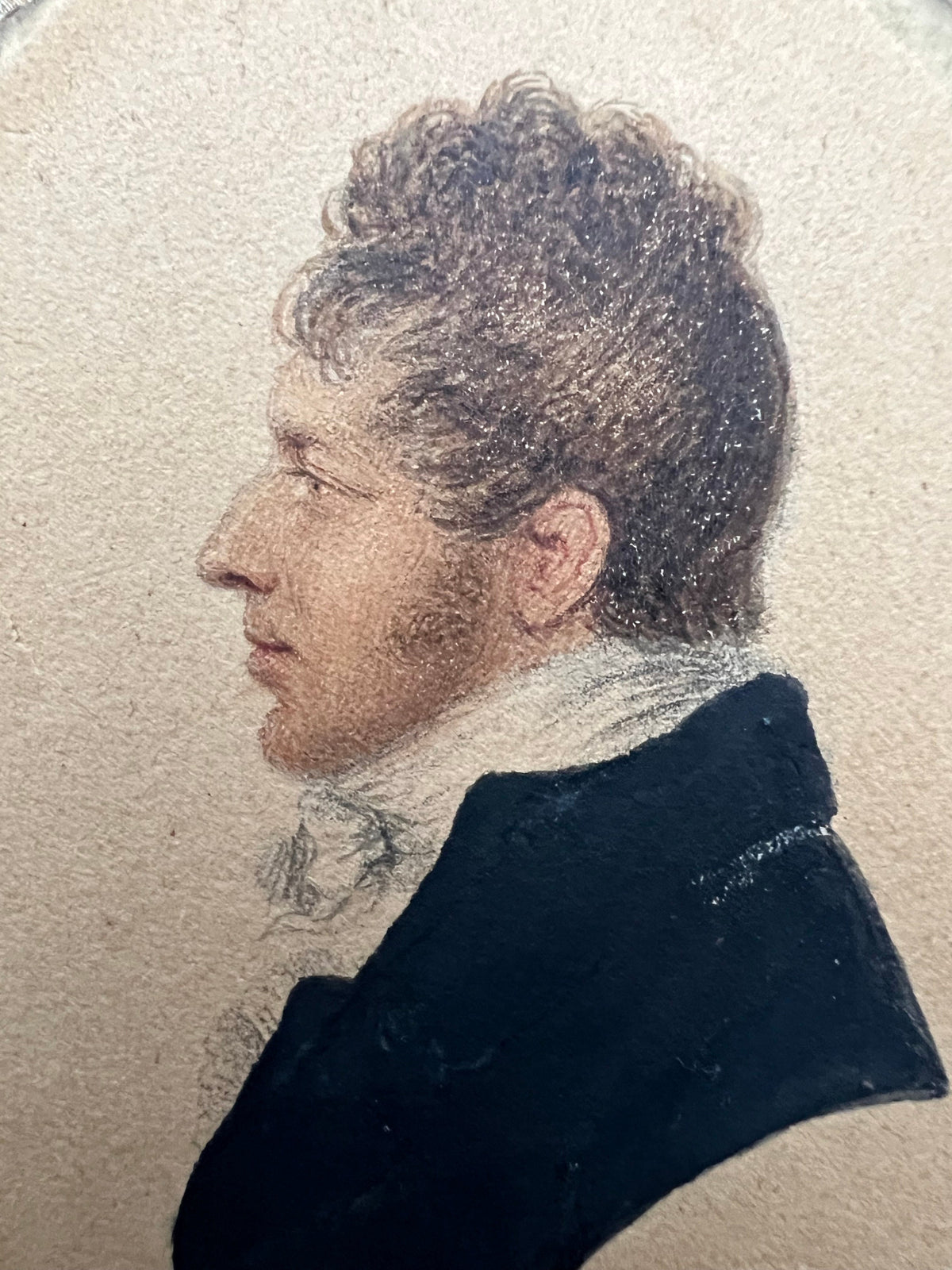 Antique Regency Painting Portrait Miniature Gentleman Circa 1810 AF