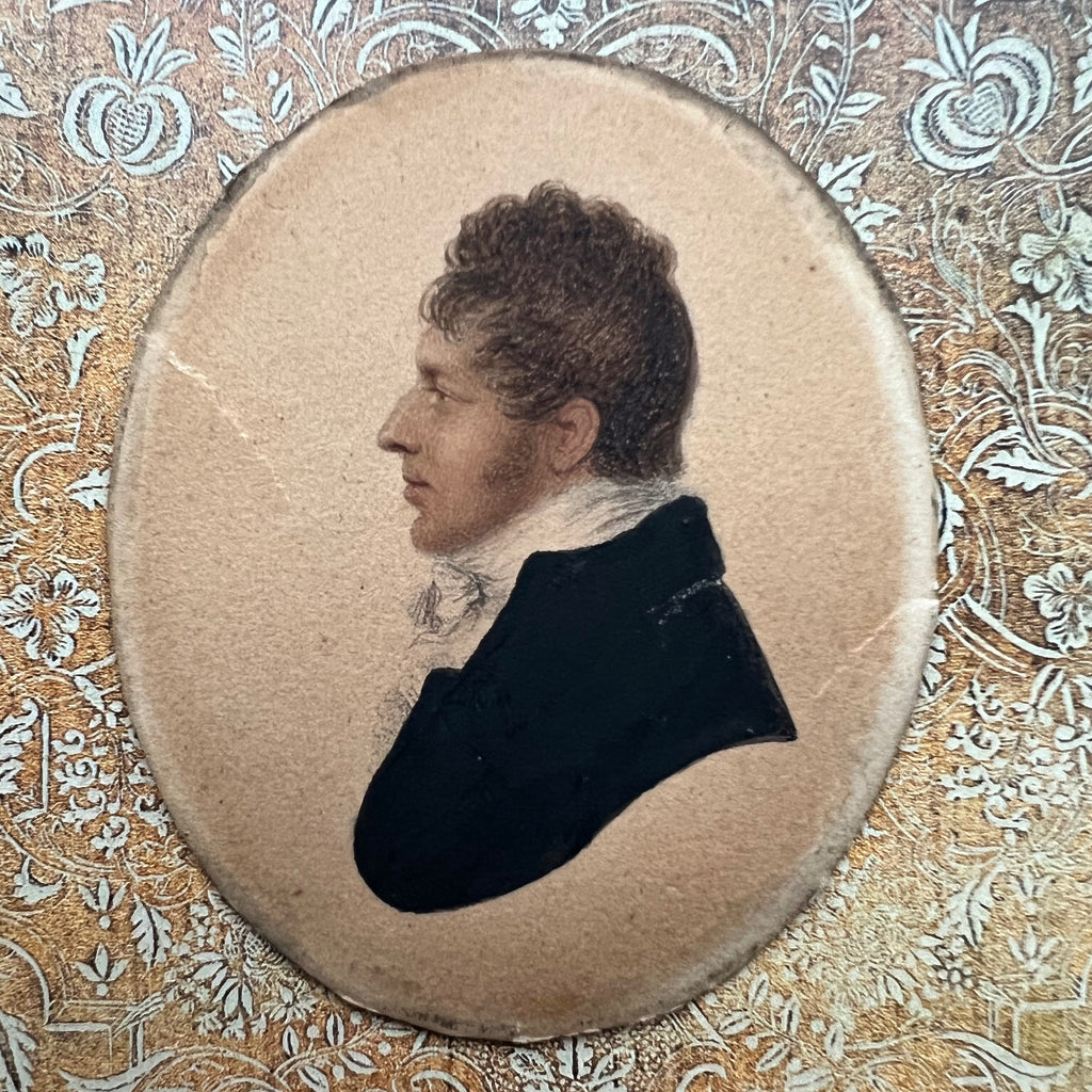 Antique Regency Painting Portrait Miniature Gentleman Circa 1810 AF