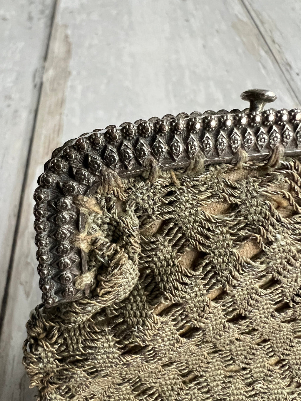 Antique Regency Purse Pale Green and Silver Silk Netted Silver Frame Circa 1815 AF