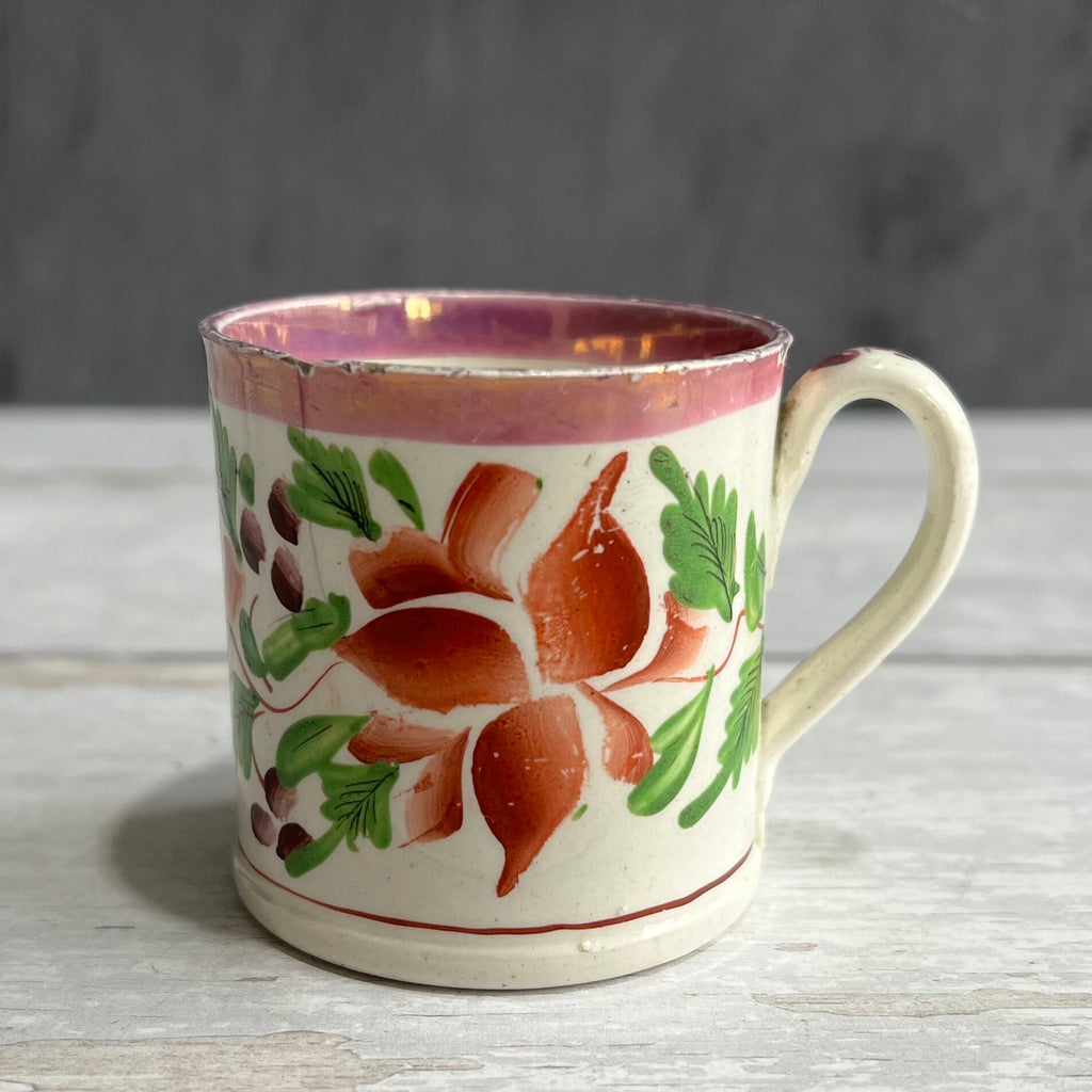 Antique Miniature Toy Mug Floral Lustre Folk Art Children’s China C 1820