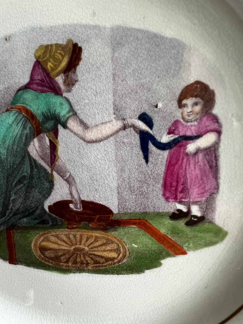 19th Century New Hall Porcelain Plate Adam Buck Mother and Child Circa 1815