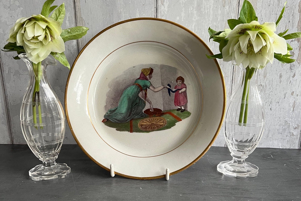 19th Century New Hall Porcelain Plate Adam Buck Mother and Child Circa 1815
