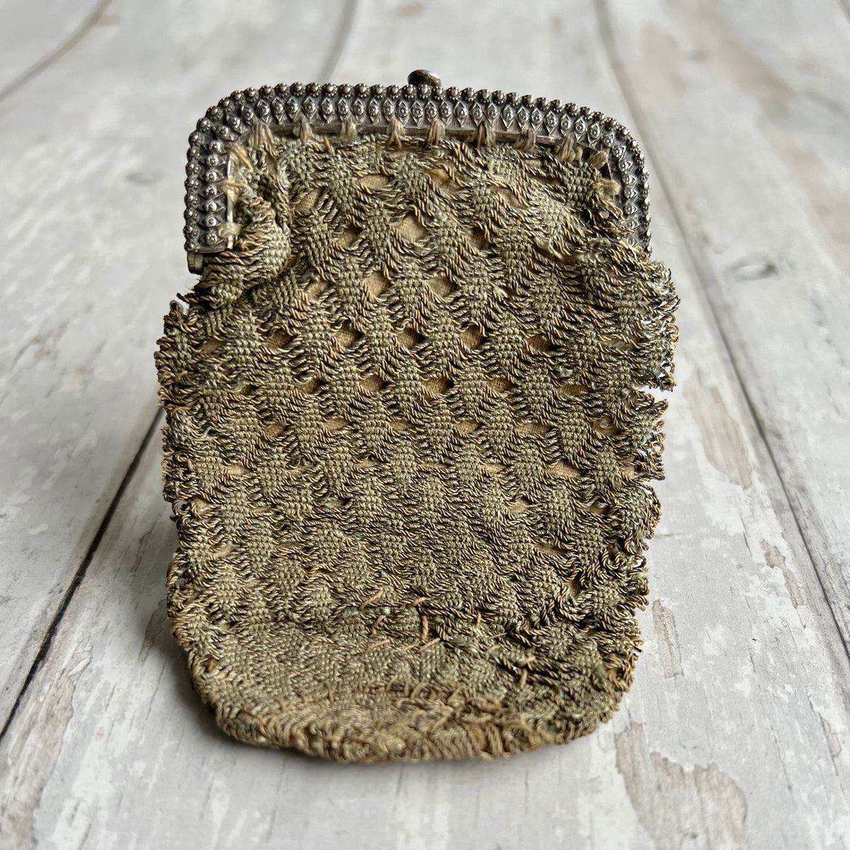 Antique Regency Purse Pale Green and Silver Silk Netted Silver Frame Circa 1815 AF