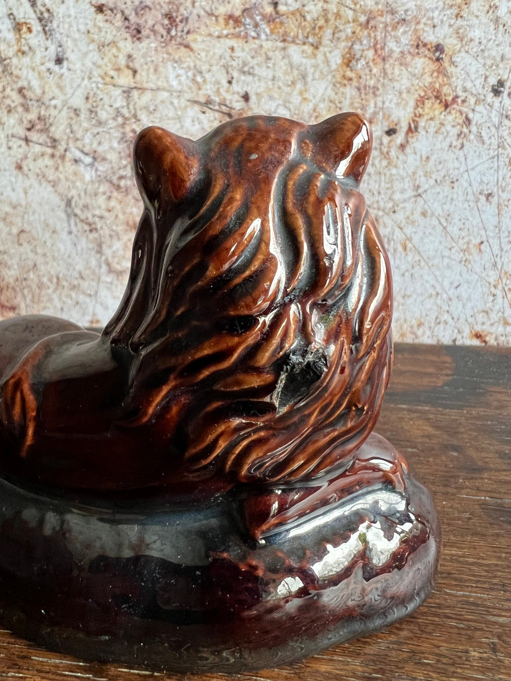Adorable 19th Century Pottery Lion Treacle Glaze Figure English Pottery C 1840