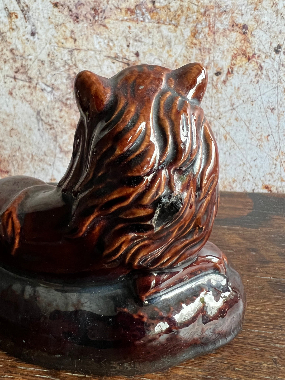 Adorable 19th Century Pottery Lion Treacle Glaze Figure English Pottery C 1840