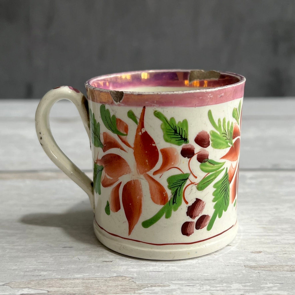 Antique Miniature Toy Mug Floral Lustre Folk Art Children’s China C 1820