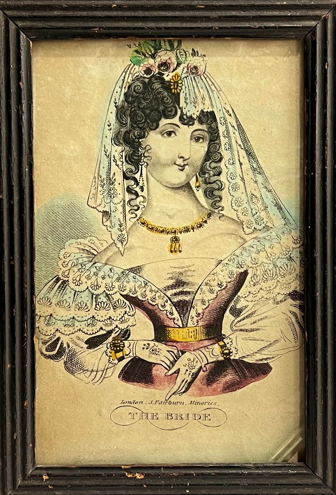 19th Century English Miniature Engraving The Bride by John Fairburn Circa 1830