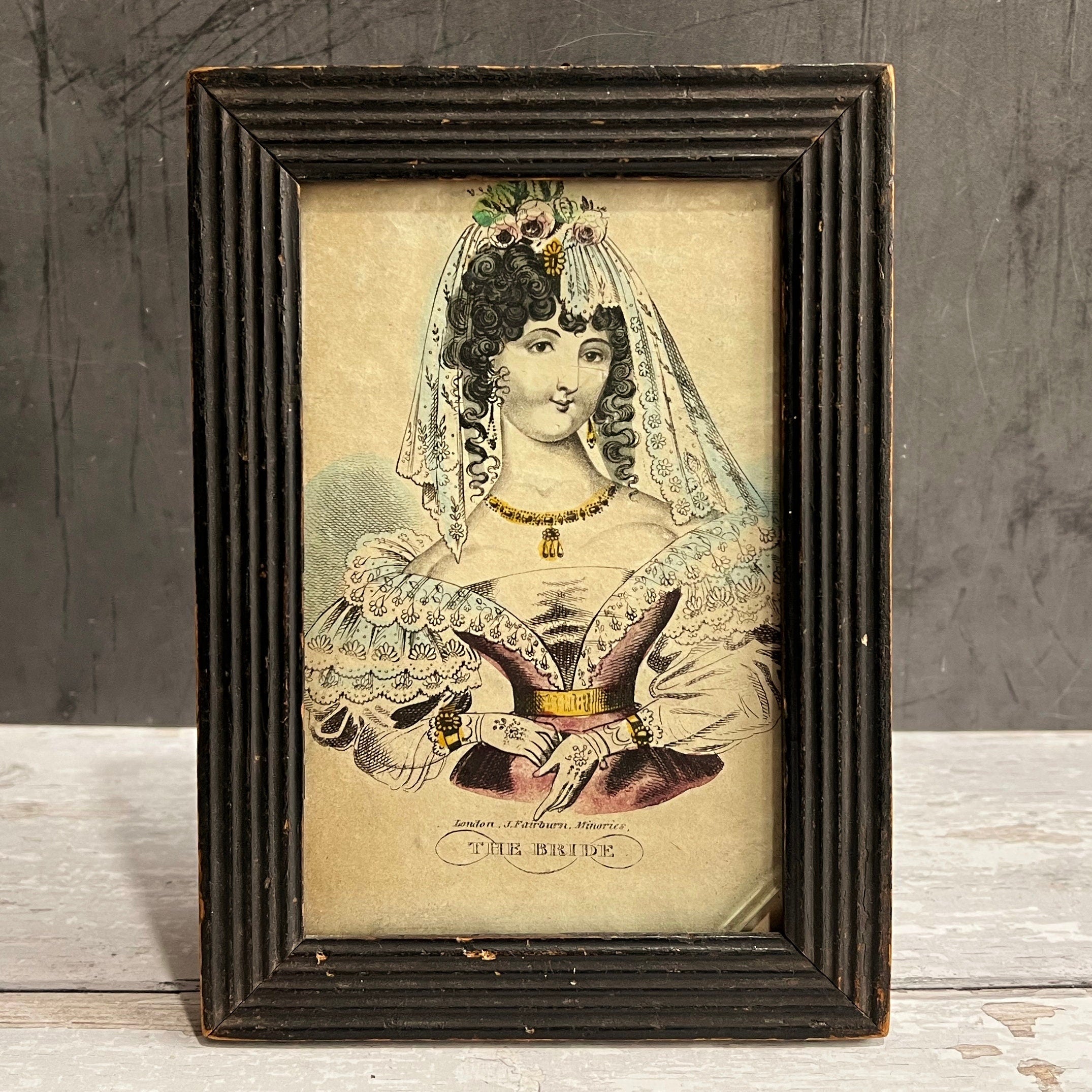 19th Century English Miniature Engraving The Bride by John Fairburn Circa 1830