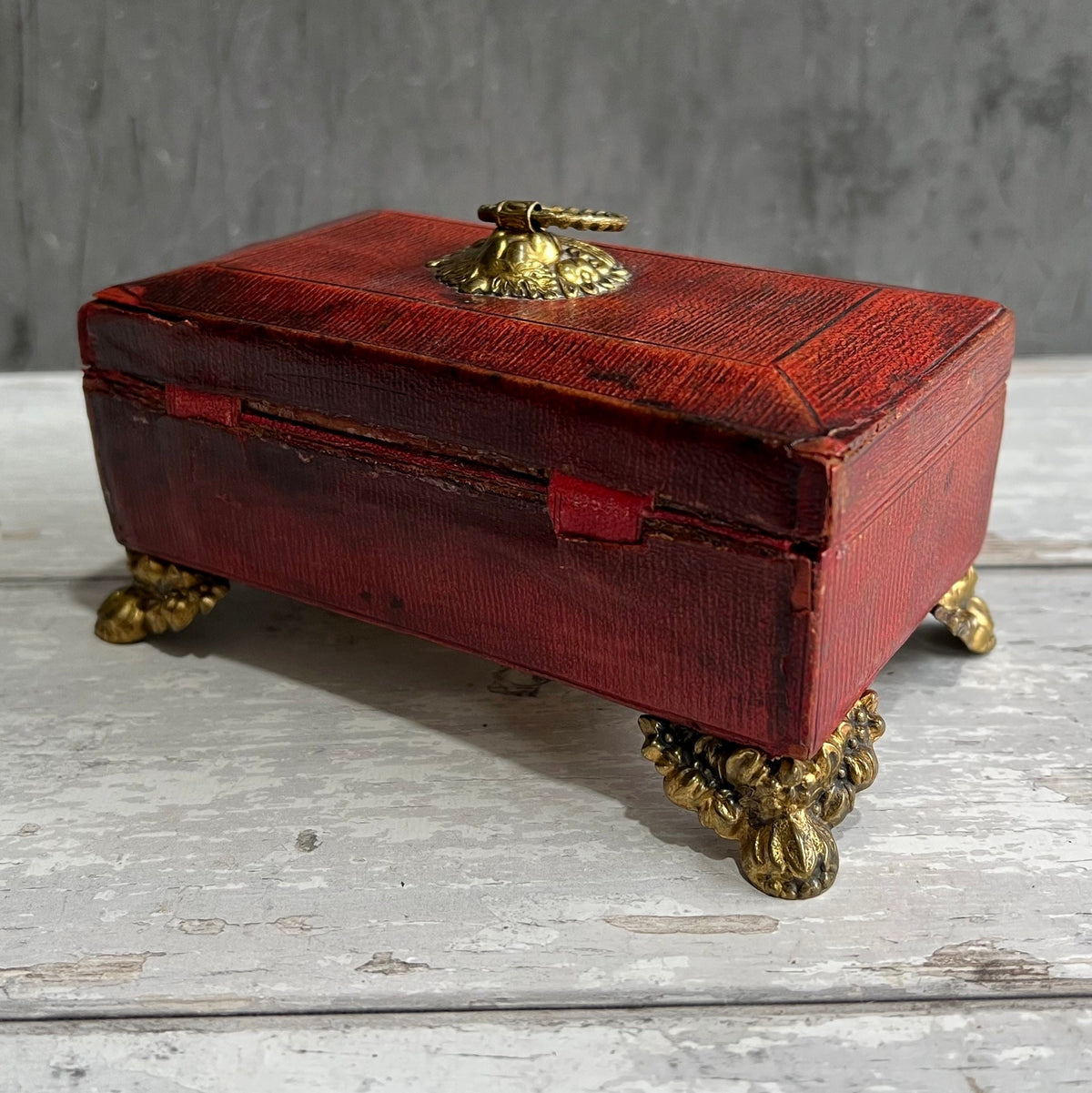19th Century Georgian Childs Red Leather Sewing Box C 1810 AF