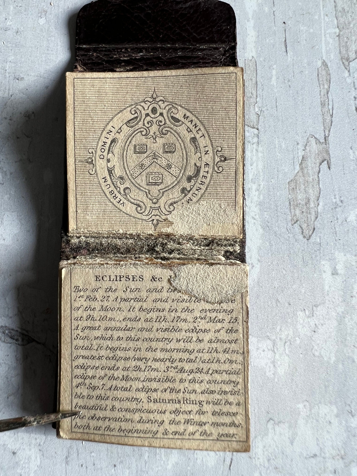 Miniature London Almanac 1858  1" tall Leather Doll Size Almanack Book AF