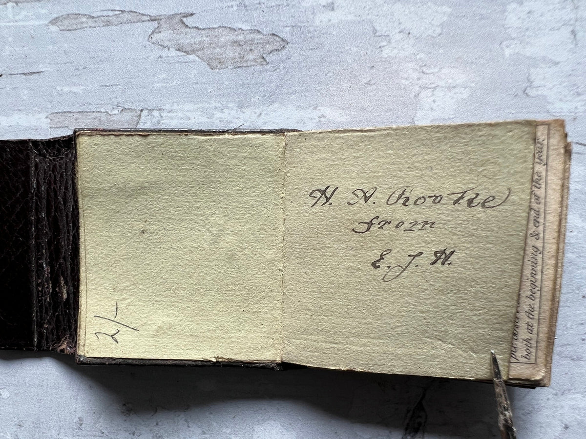 Miniature London Almanac 1858  1" tall Leather Doll Size Almanack Book AF