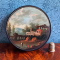 Georgian Snuff Box Landscape Hand Painted Scene Papier Mache Circa 1820