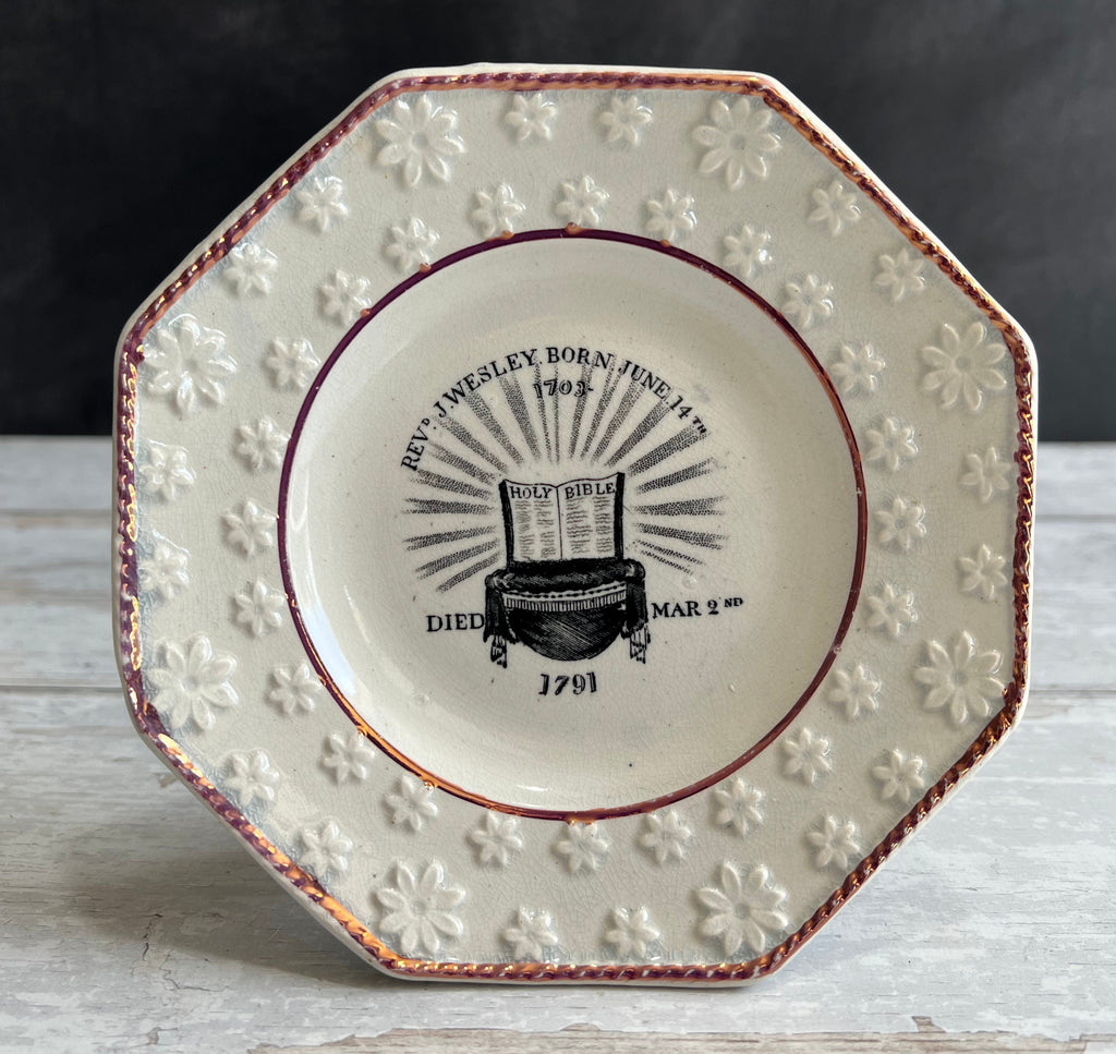 RARE 19th Century John Wesley Methodist Childs Nursery Plate Pink Lustre Luster C 1830
