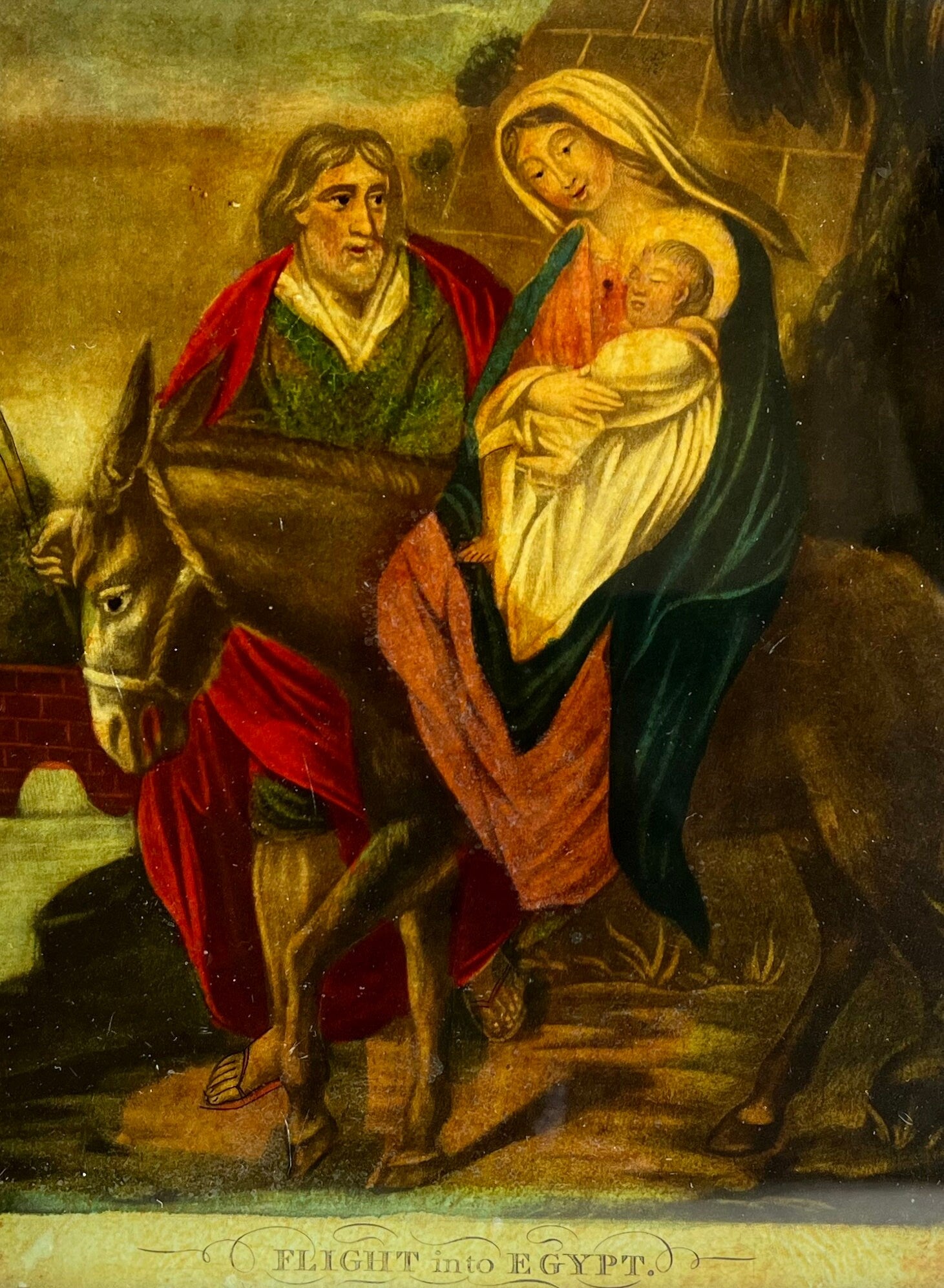 19th Century Georgian Reverse Print On Glass Flight Into Egypt 1823