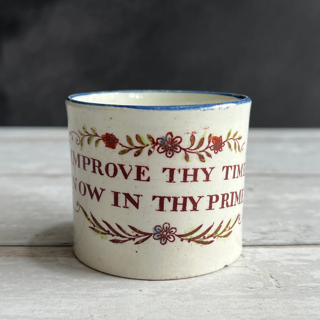 Rare 1820s Childs Motto Mug, English Pearlware Nursery Ware