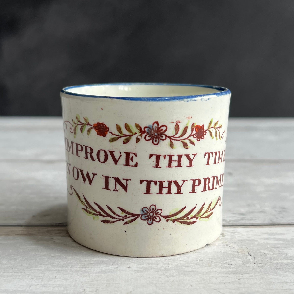 Rare 1820s Childs Motto Mug, English Pearlware Nursery Ware