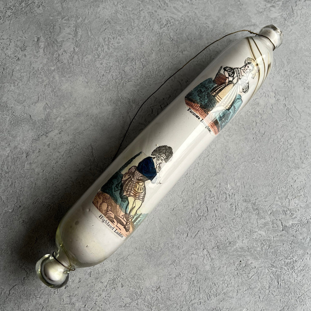 Antique Victorian Decalcomania Rolling Pin Scottish Highlander C 1860