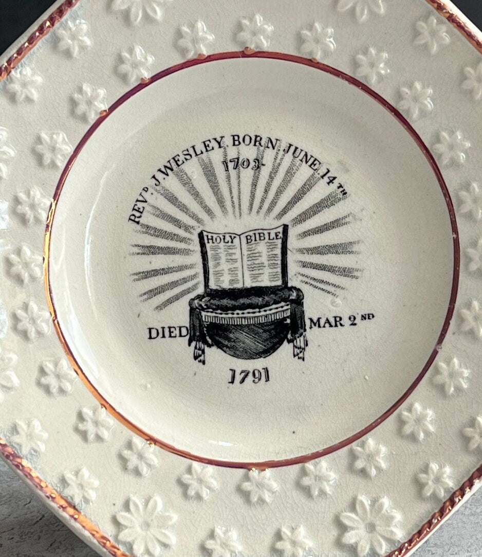 RARE 19th Century John Wesley Methodist Childs Nursery Plate Pink Lustre Luster C 1830