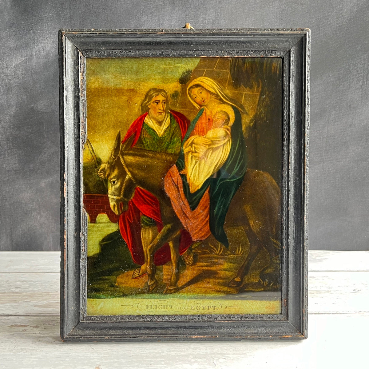 19th Century Georgian Reverse Print On Glass Flight Into Egypt 1823
