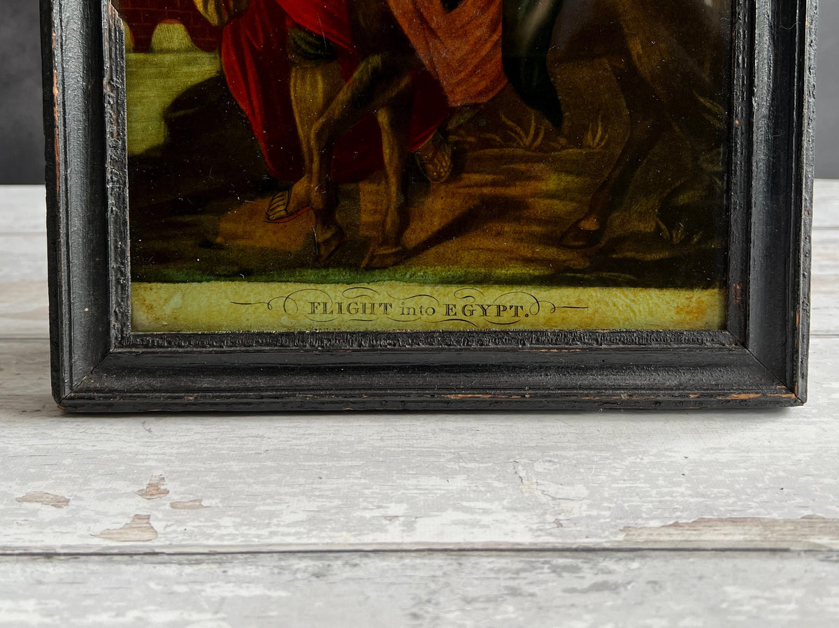 19th Century Georgian Reverse Print On Glass Flight Into Egypt 1823