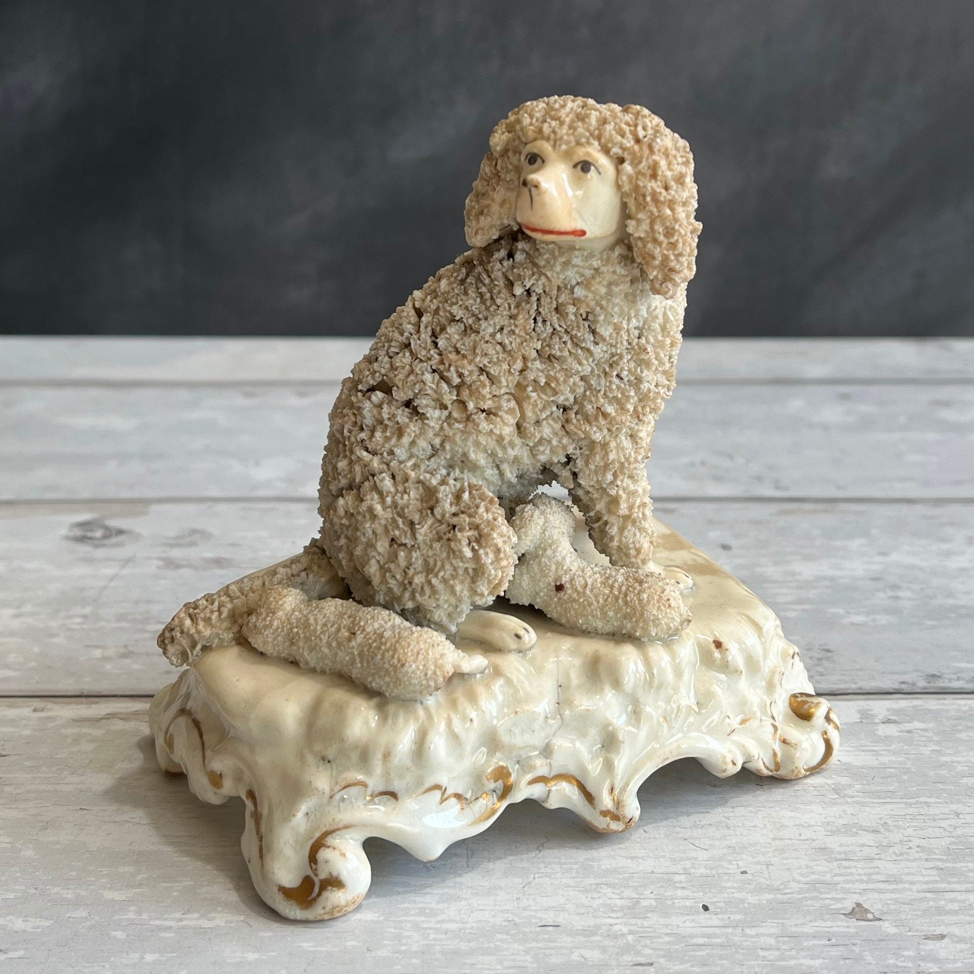 Rare Dudson English Porcelain Poodle Dog And Puppies Circa 1845