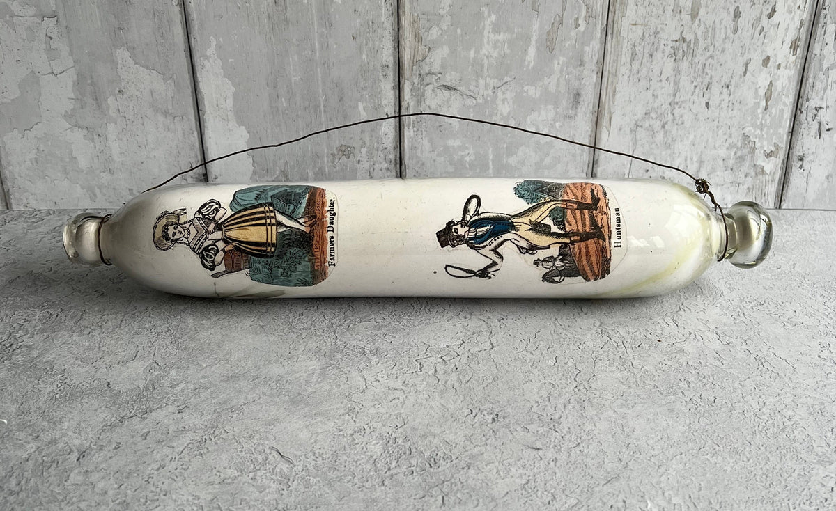 Antique Victorian Decalcomania Rolling Pin Scottish Highlander C 1860
