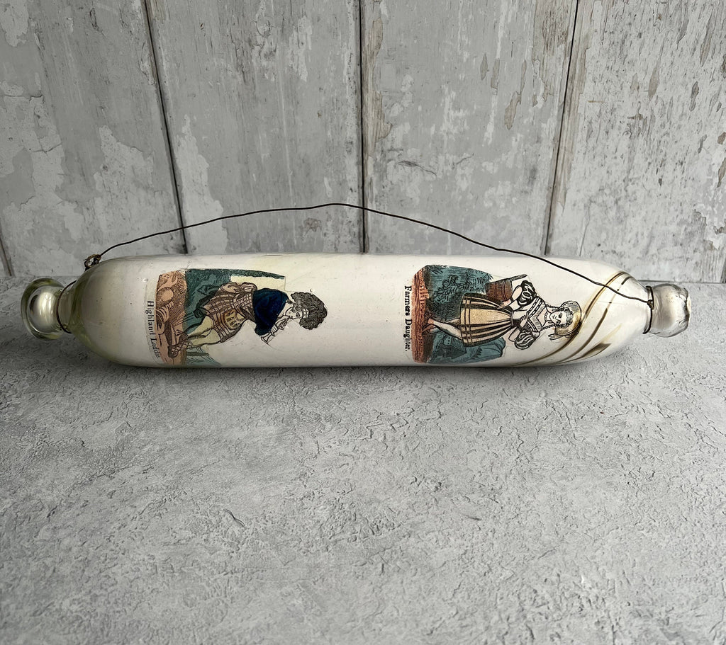 Antique Victorian Decalcomania Rolling Pin Scottish Highlander C 1860