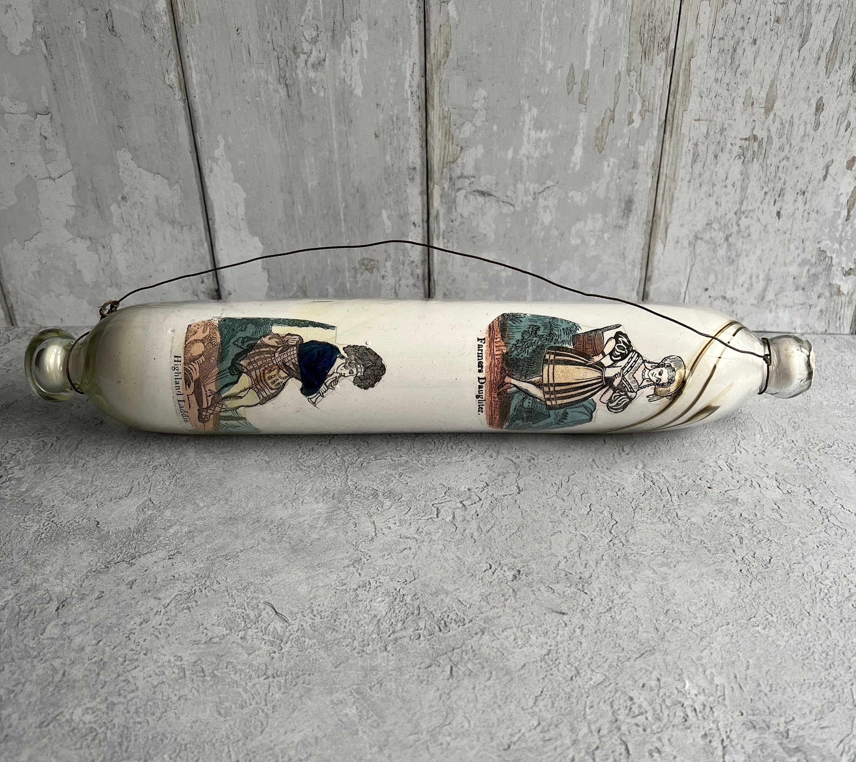 Antique Victorian Decalcomania Rolling Pin Scottish Highlander C 1860