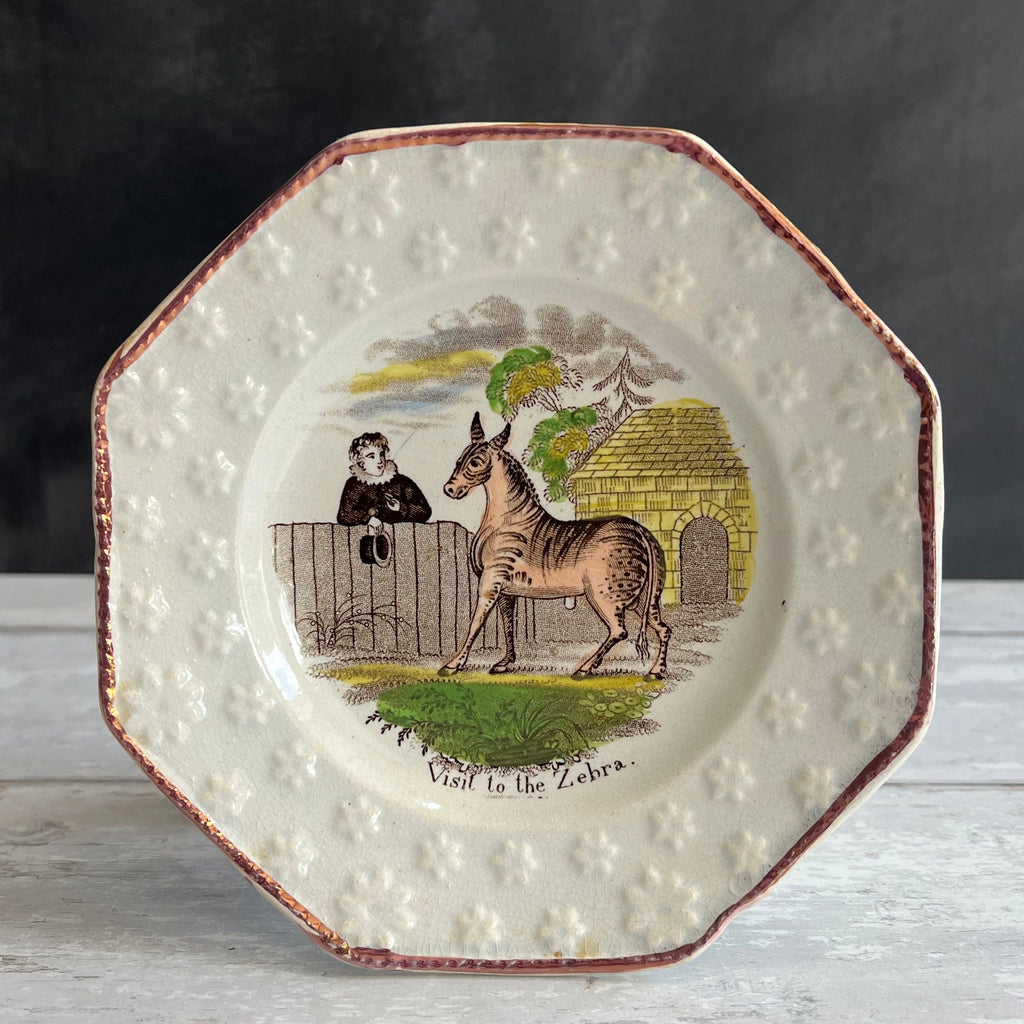 Rare Childrens Early Zoo Zebra Plate Nursery Ware Pearlware C 1840 Zoological