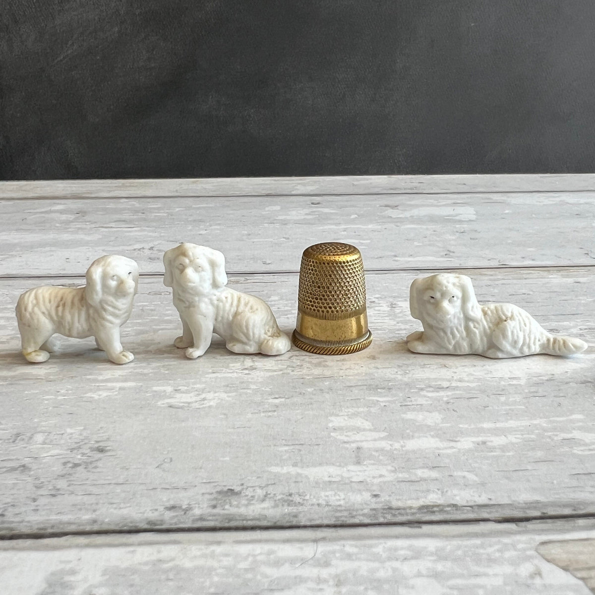 Antique Doll House Dog Trio Bisque White Dogs English Circa 1880
