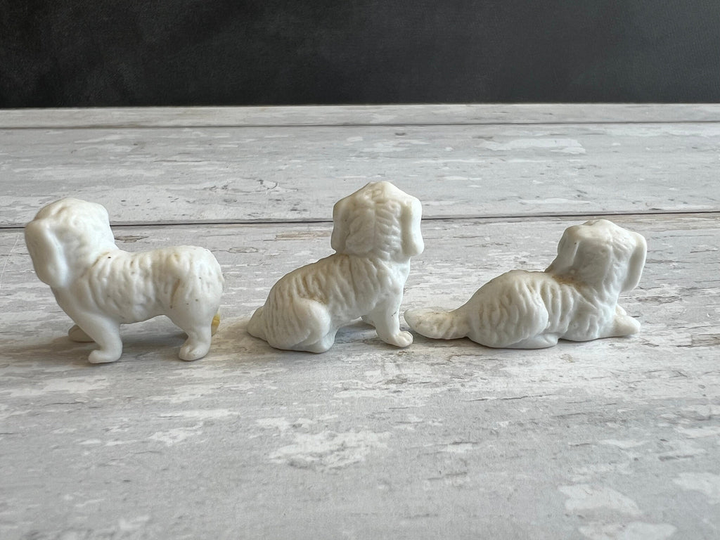 Antique Doll House Dog Trio Bisque White Dogs English Circa 1880