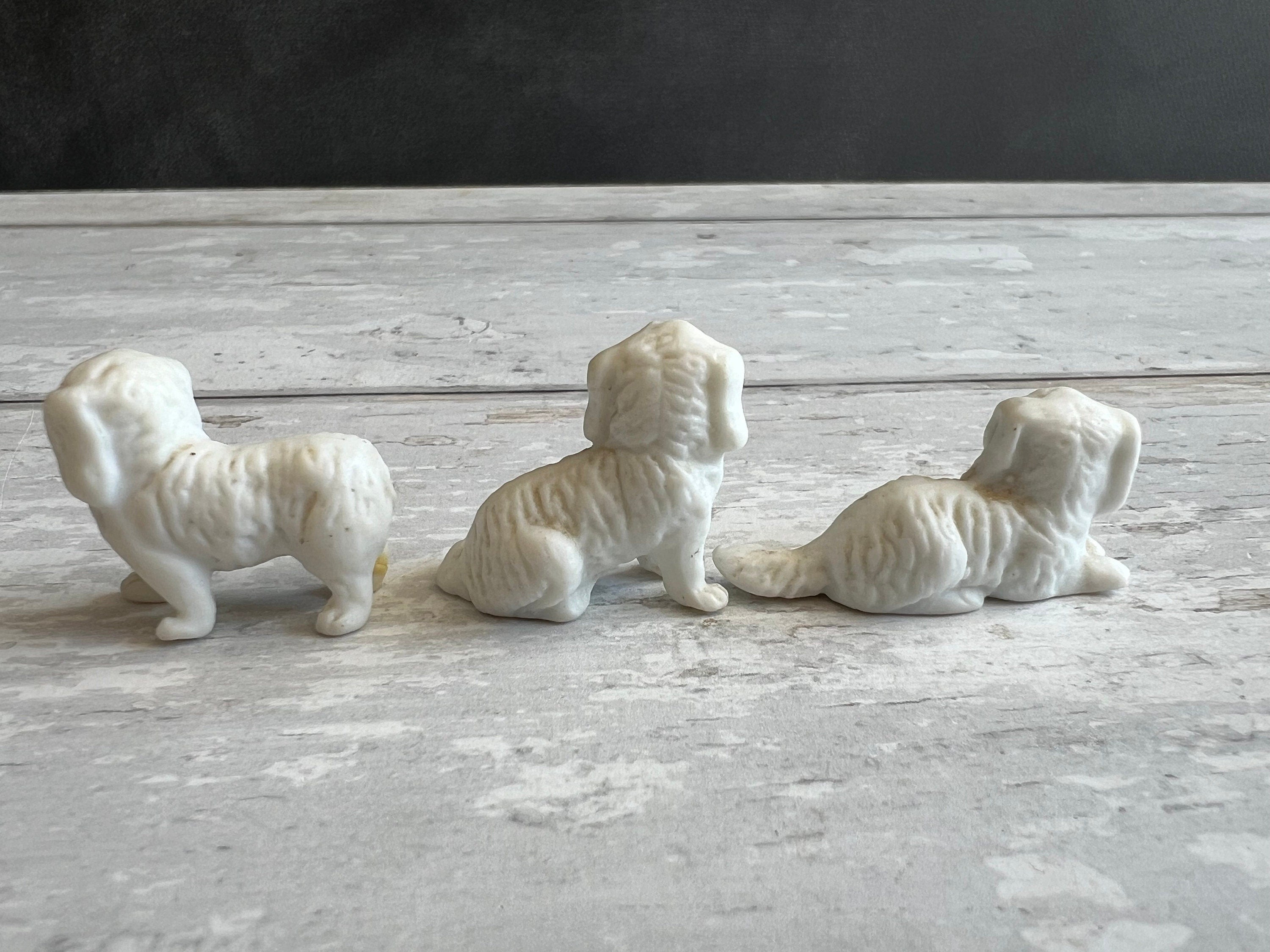 Antique Doll House Dog Trio Bisque White Dogs English Circa 1880