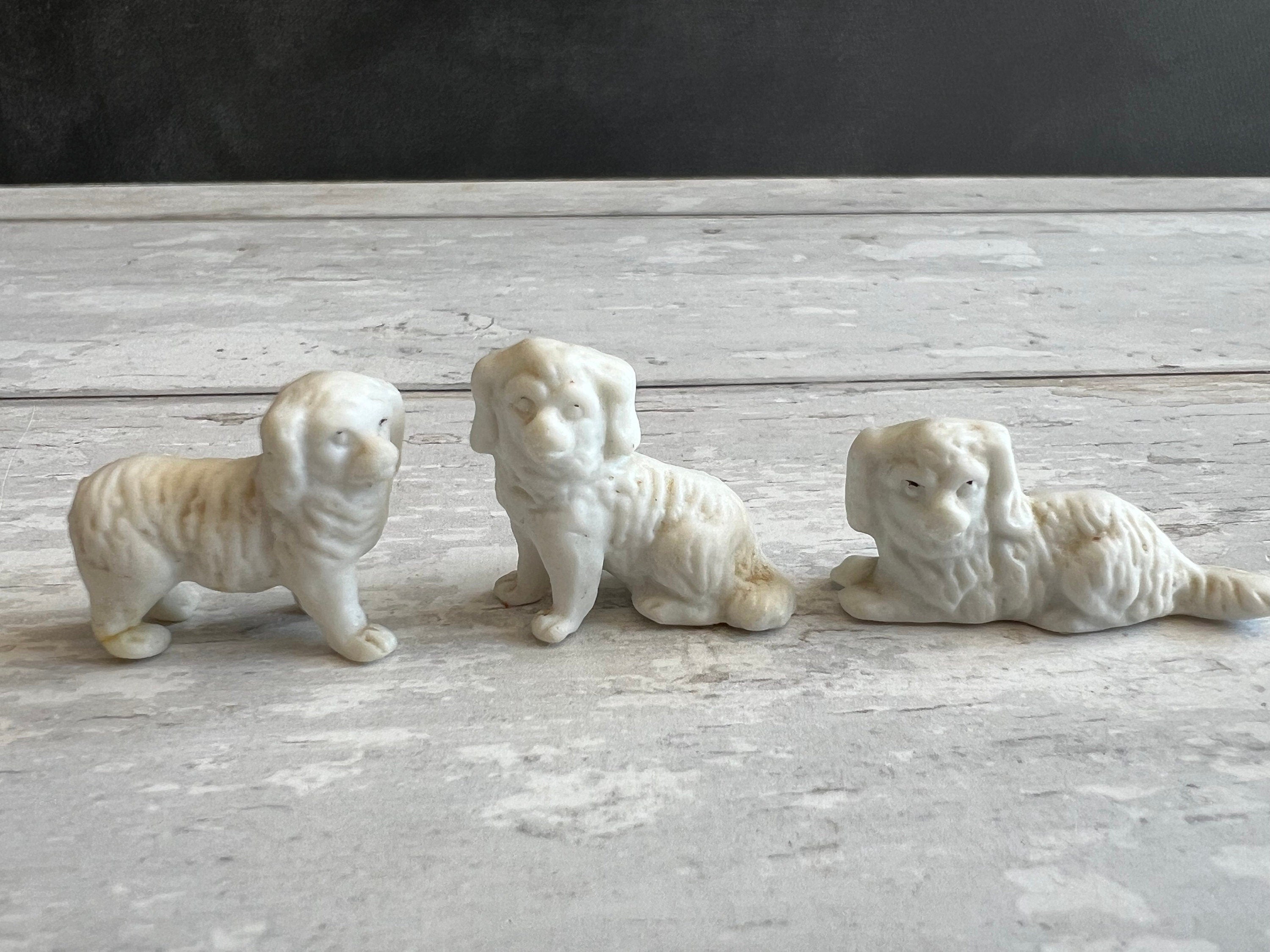 Antique Doll House Dog Trio Bisque White Dogs English Circa 1880