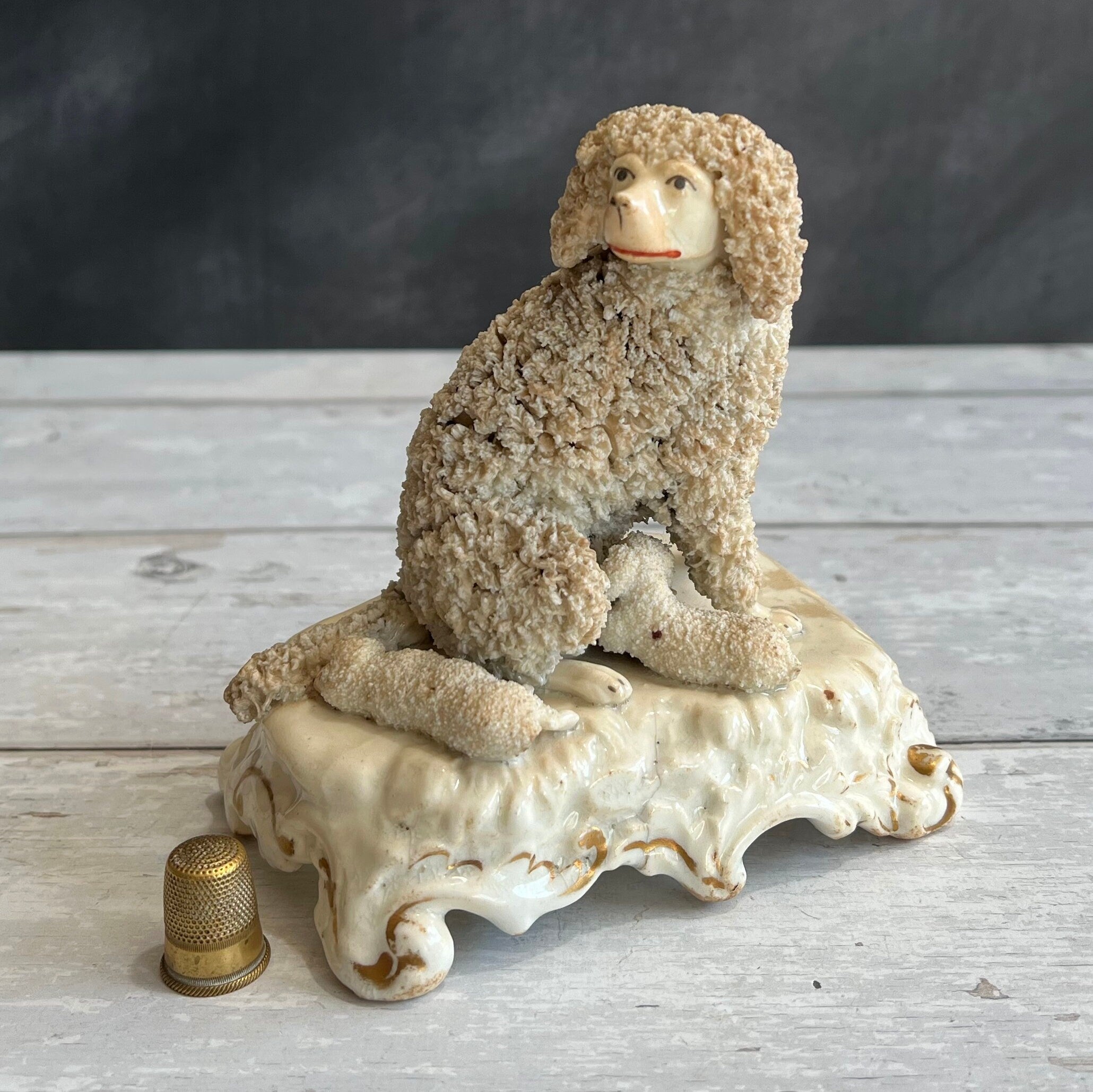 Rare Dudson English Porcelain Poodle Dog And Puppies Circa 1845