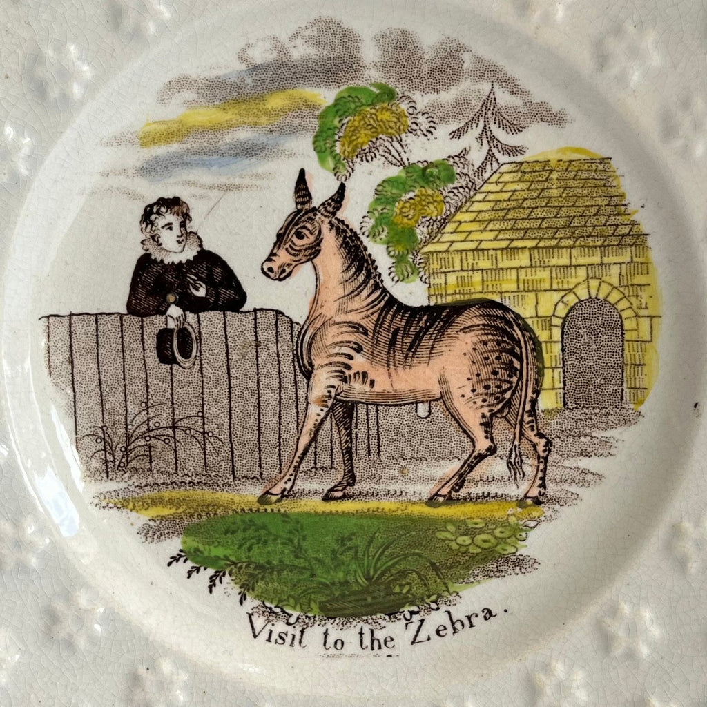 Rare Childrens Early Zoo Zebra Plate Nursery Ware Pearlware C 1840 Zoological