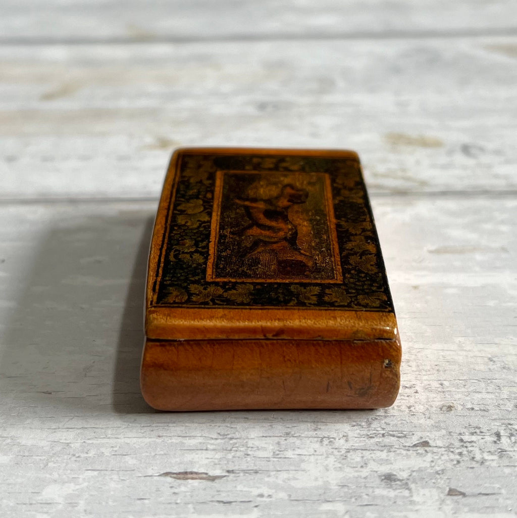 19th Century Small Dog Snuff Box Scottish Mauchline Ware C 1850