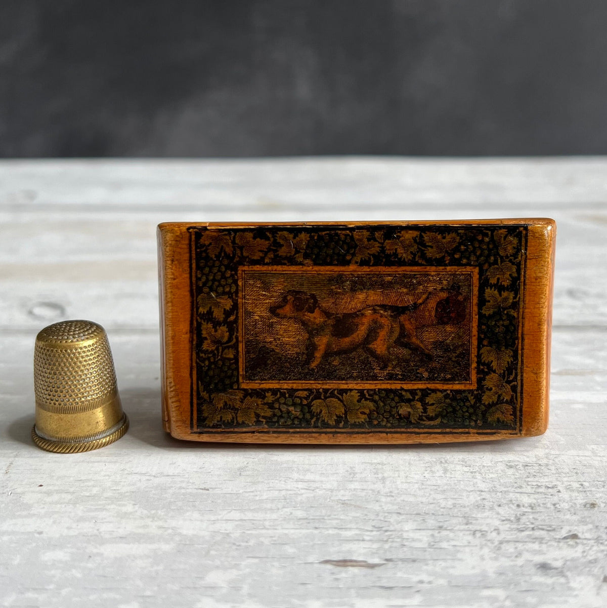 19th Century Small Dog Snuff Box Scottish Mauchline Ware C 1850