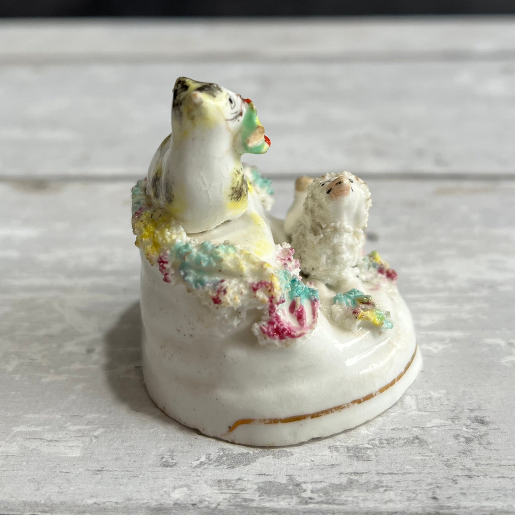 RARE Miniature Staffordshire Figure Poodle Dog Cat Kitten And Bird C 1840