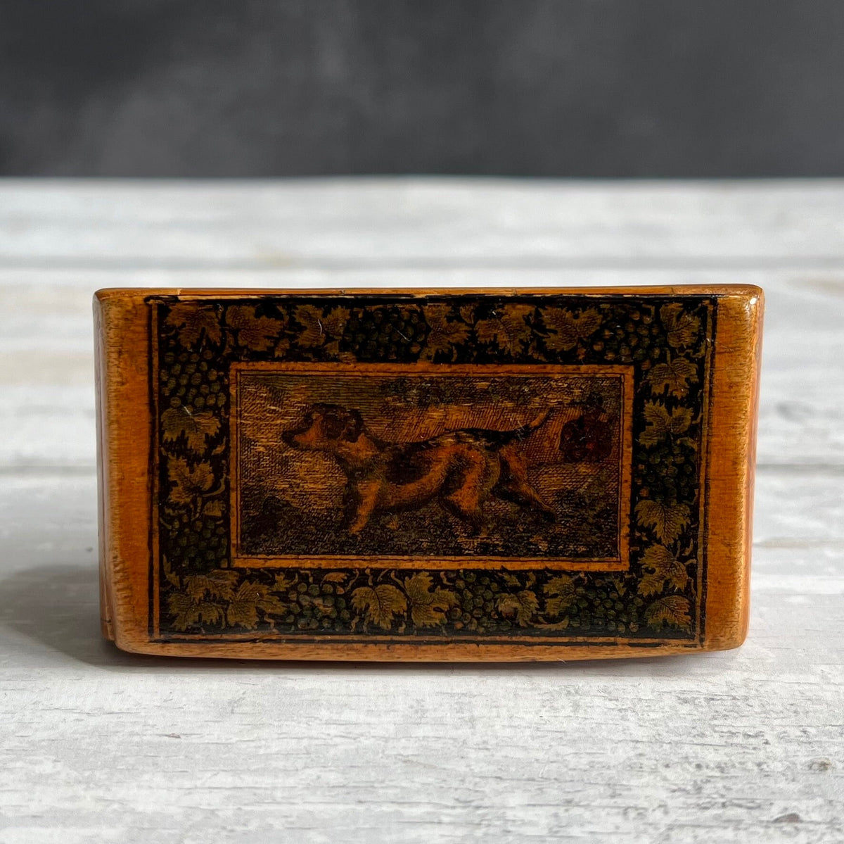 19th Century Small Dog Snuff Box Scottish Mauchline Ware C 1850