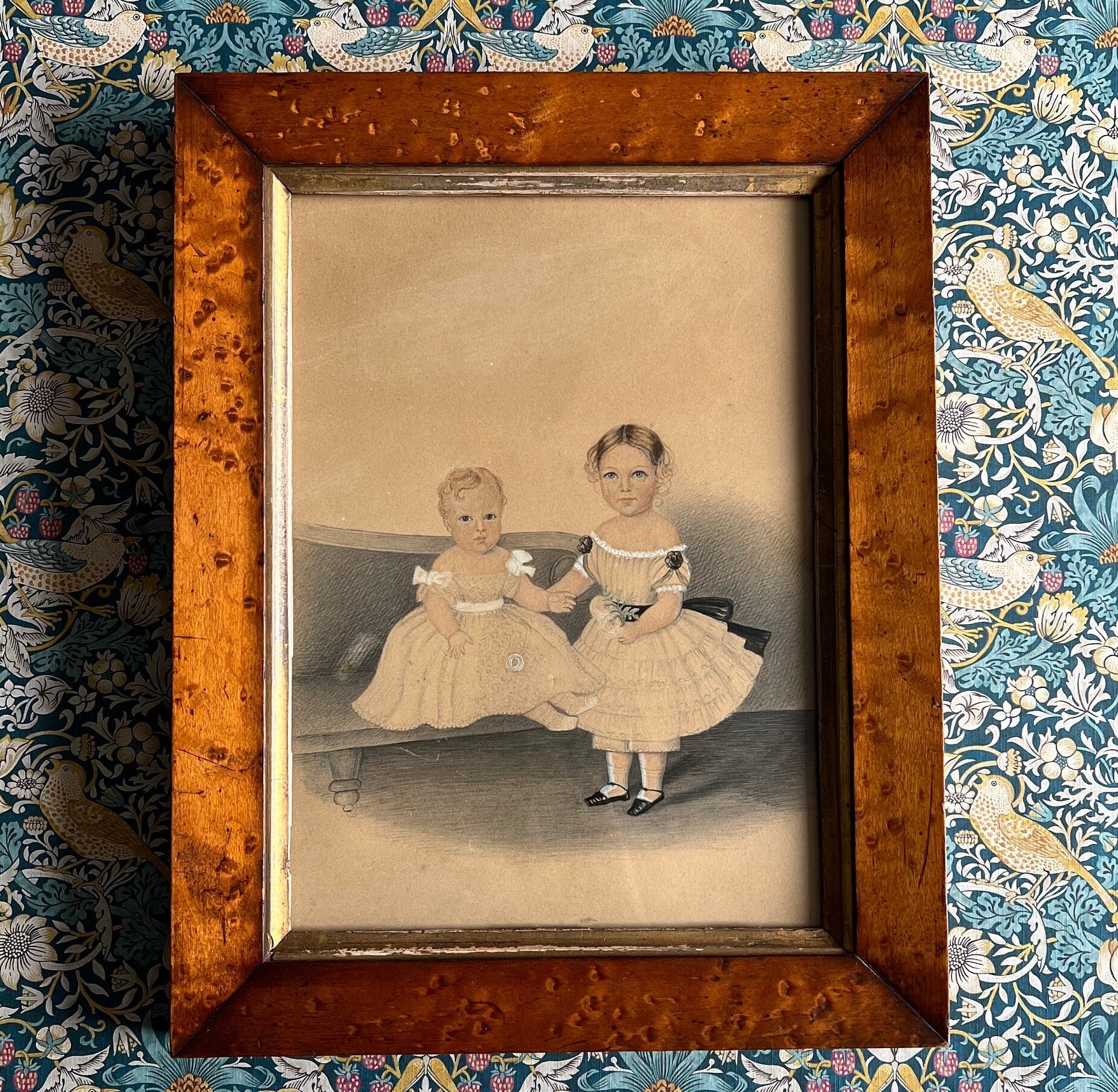 Antique Painting Portrait of Children Two Sisters Georgian Circa 1825
