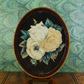 Antique Velvet Theorem Oval Frame Floral Roses Tulip Folk Art